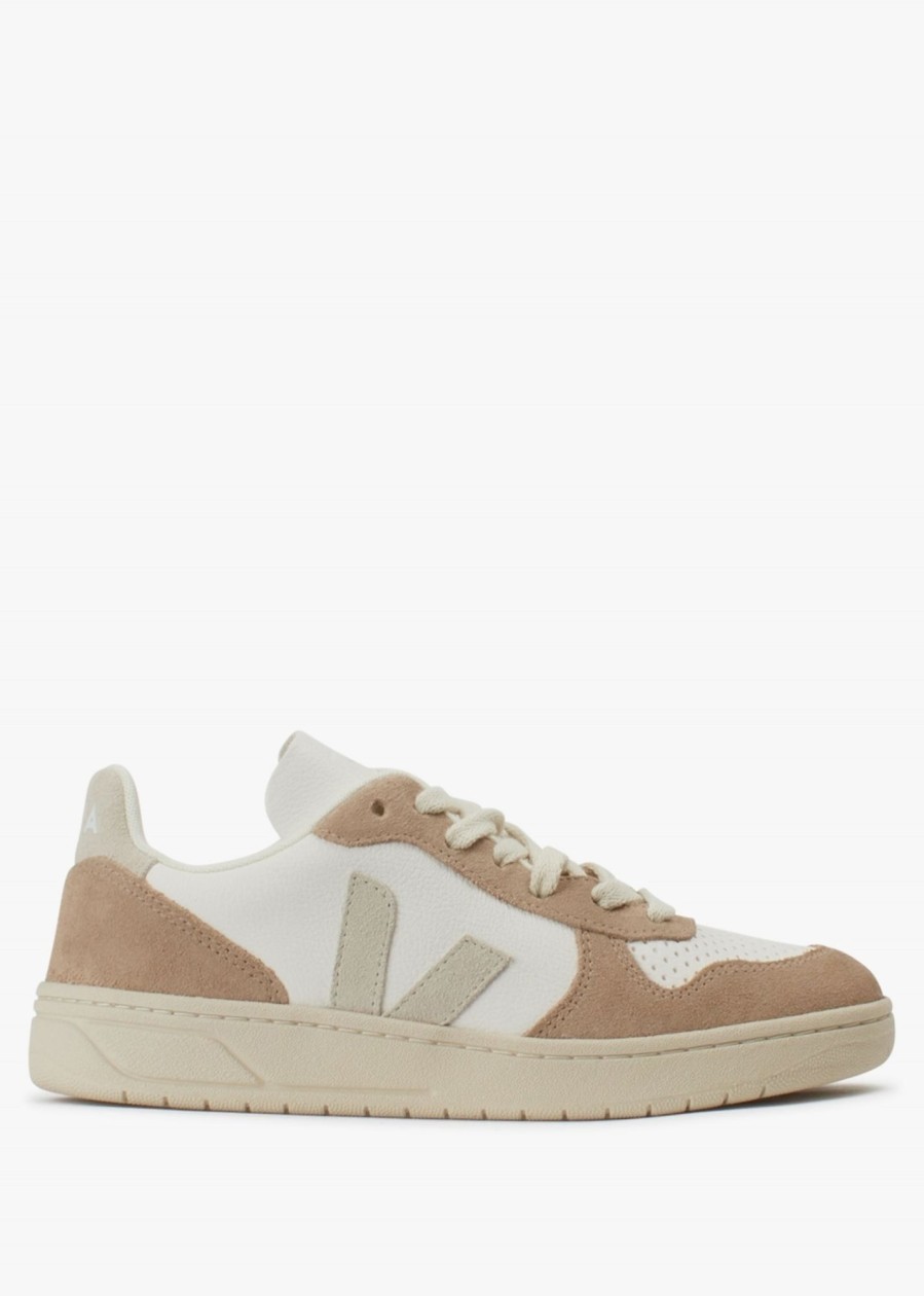 Womens VEJA Gifting | Womens V-10 Leather Trainers In Extra White Natural Sahara