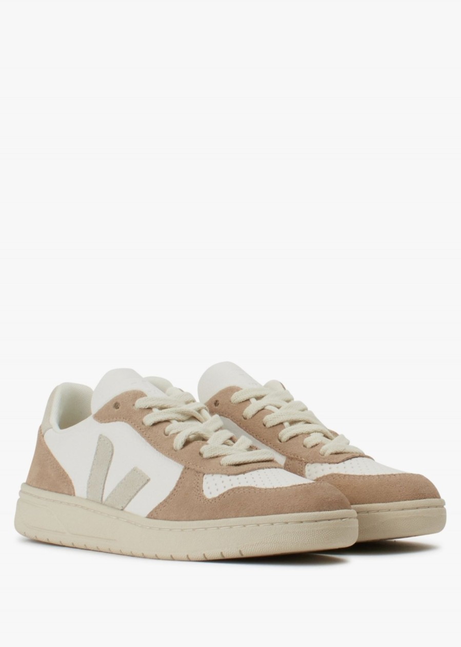 Womens VEJA Gifting | Womens V-10 Leather Trainers In Extra White Natural Sahara