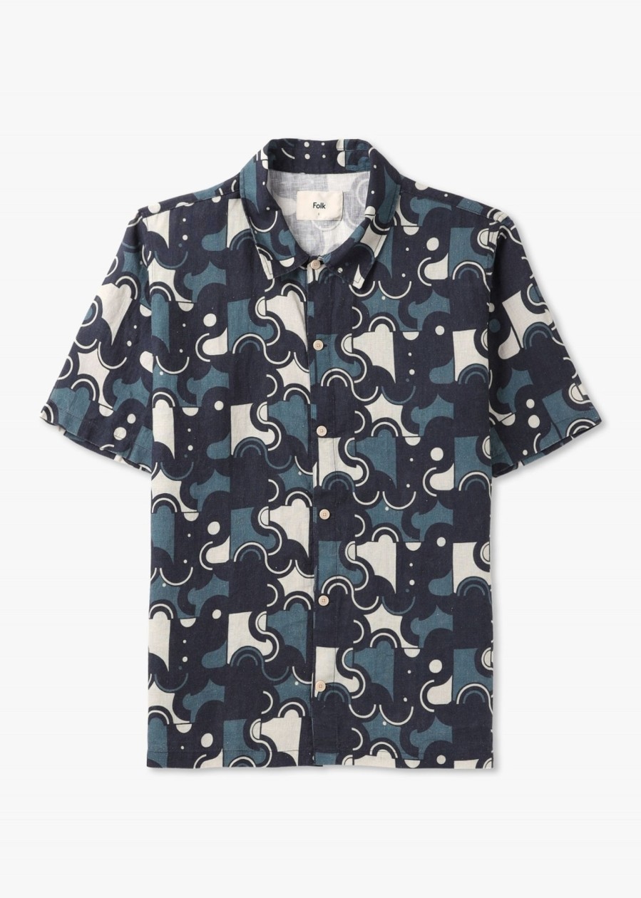 Mens FOLK Shirts | Mens Gabe Shirt In Coil Print Indigo