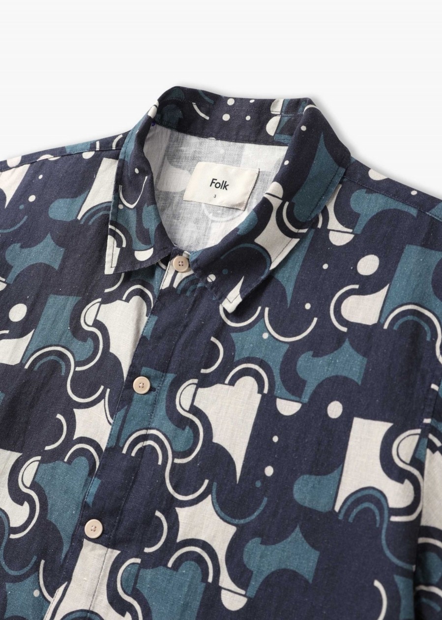 Mens FOLK Shirts | Mens Gabe Shirt In Coil Print Indigo