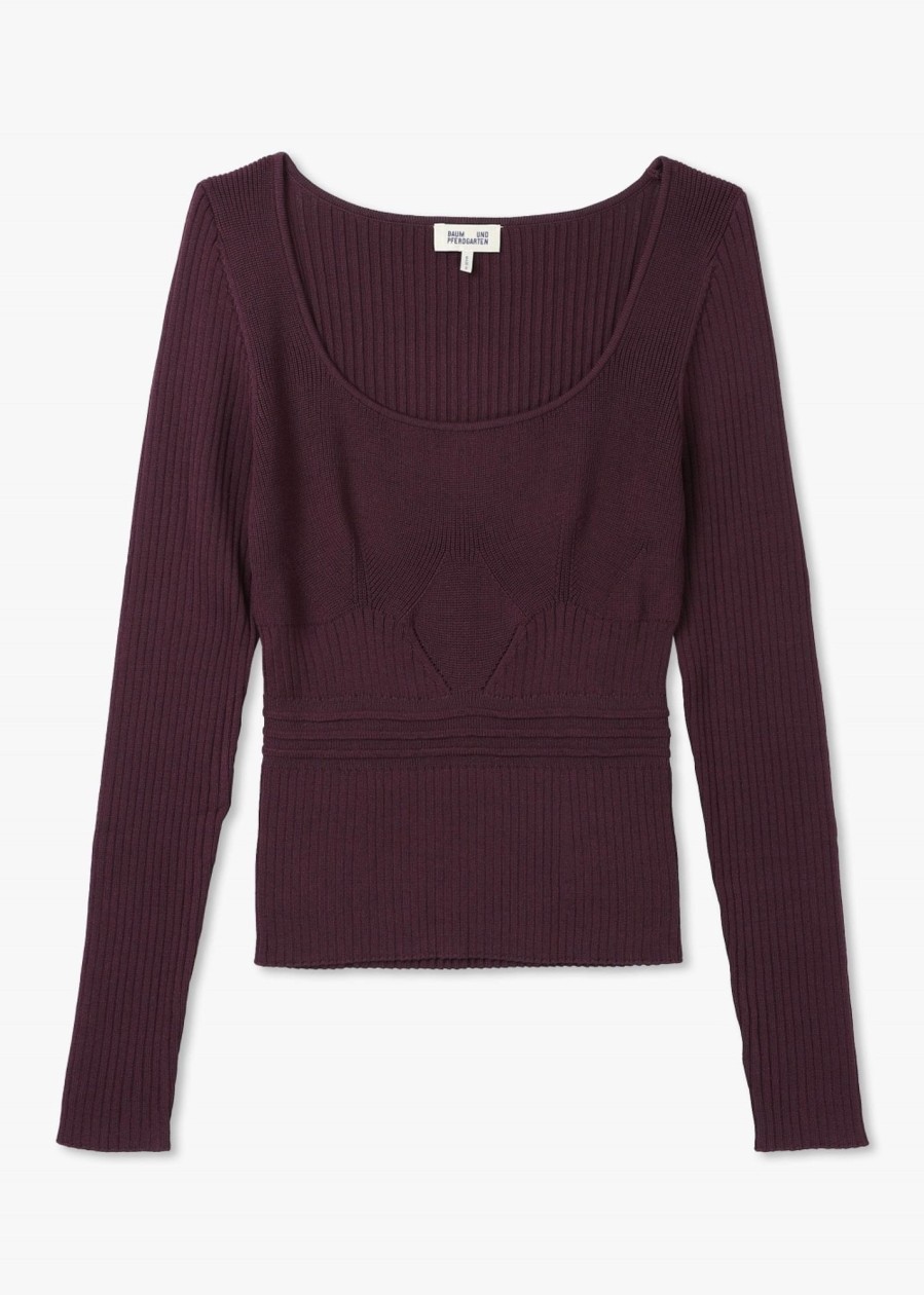 Womens BAUM UND PFERDGARTEN Knitwear | Womens Cambria Ribbed Knit Scoop Neck Top In Burgundy