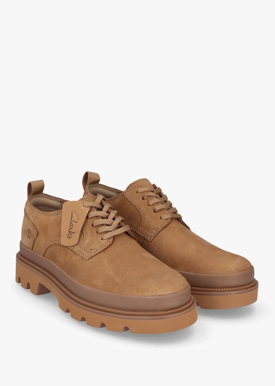 Mens CLARKS Shoes | Mens Badell Nubuck Chunky Lace Up Shoes In Dark Sand