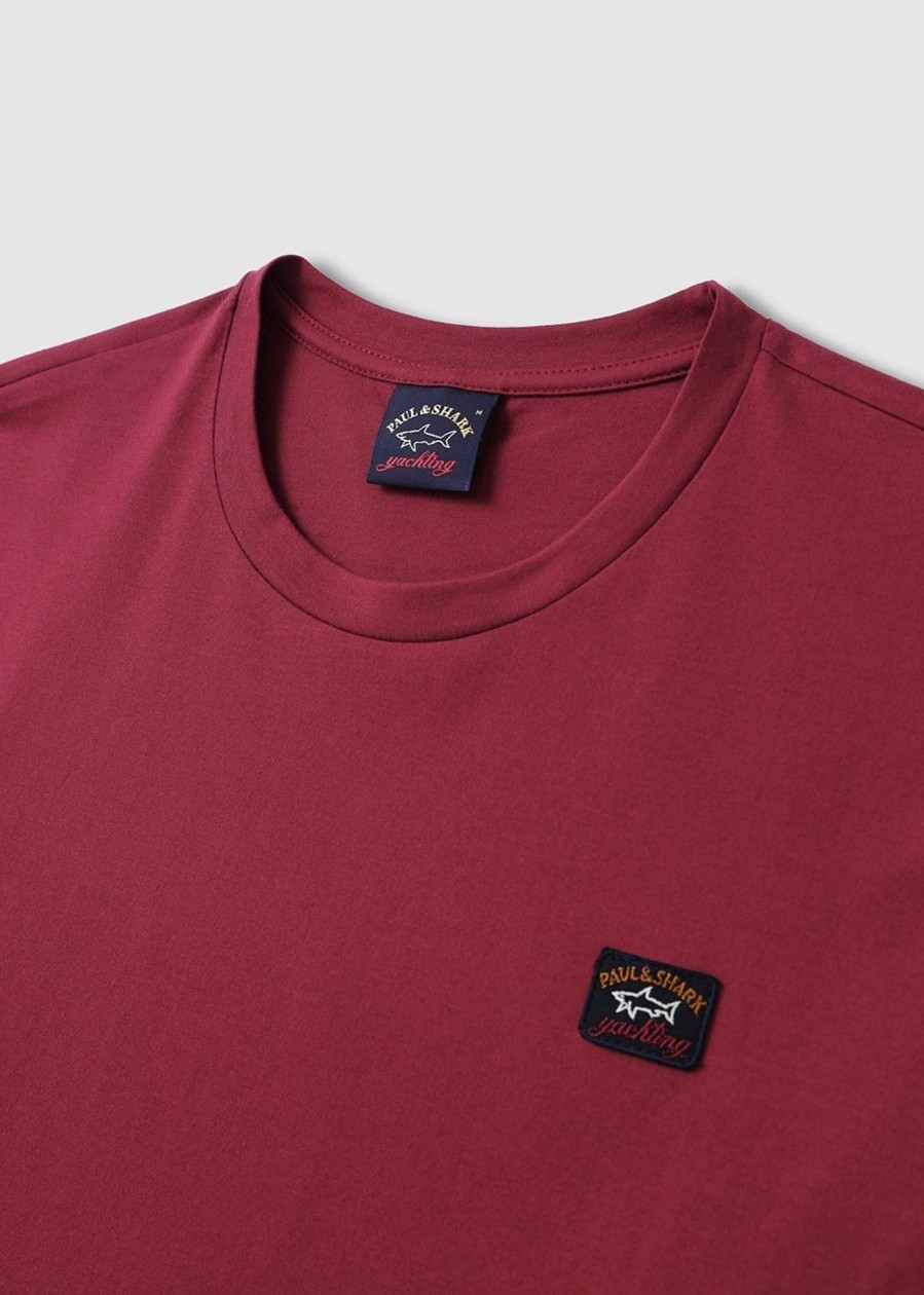 Mens PAUL & SHARK T-Shirts | Mens Iconic Badge T-Shirt In Ruby Wine