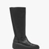 Womens FLY LONDON Boots | Womens Dova Leather Wedge Knee Boots In Black