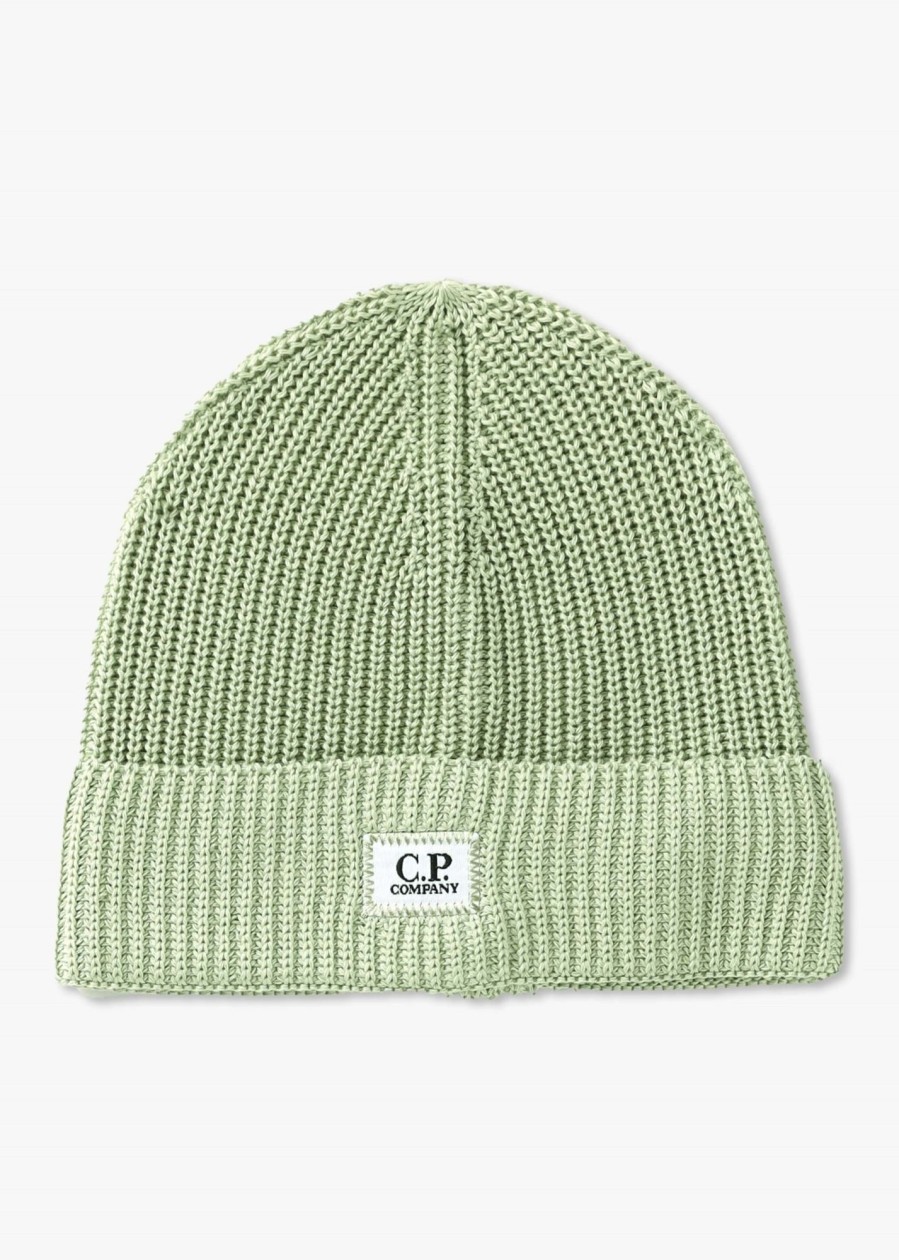 Mens C.P. COMPANY Gifting | Mens Cotton Logo Beanie Hat In White Pear