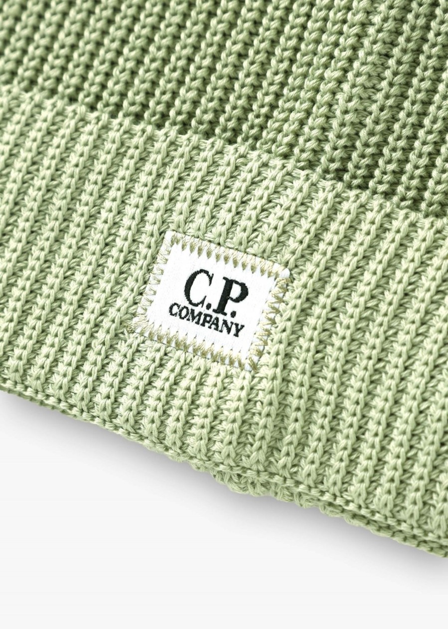 Mens C.P. COMPANY Gifting | Mens Cotton Logo Beanie Hat In White Pear