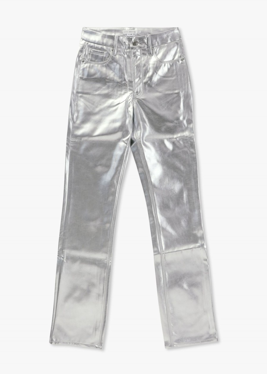 Womens GOOD AMERICAN Trousers | Womens Good Icon Metallic Trousers In Silver Metallic