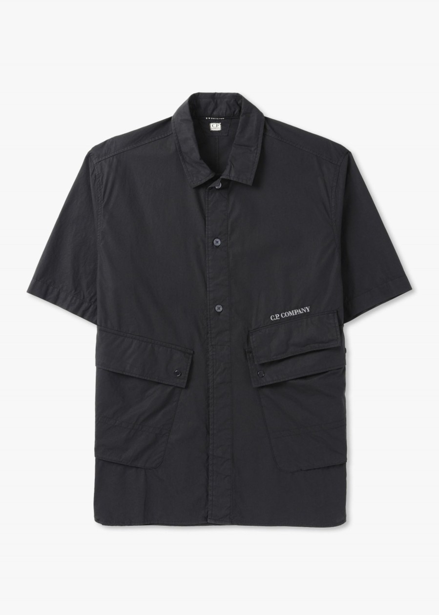 Mens C.P. COMPANY Shirts | Mens Popeline Pocket Shirt In Black