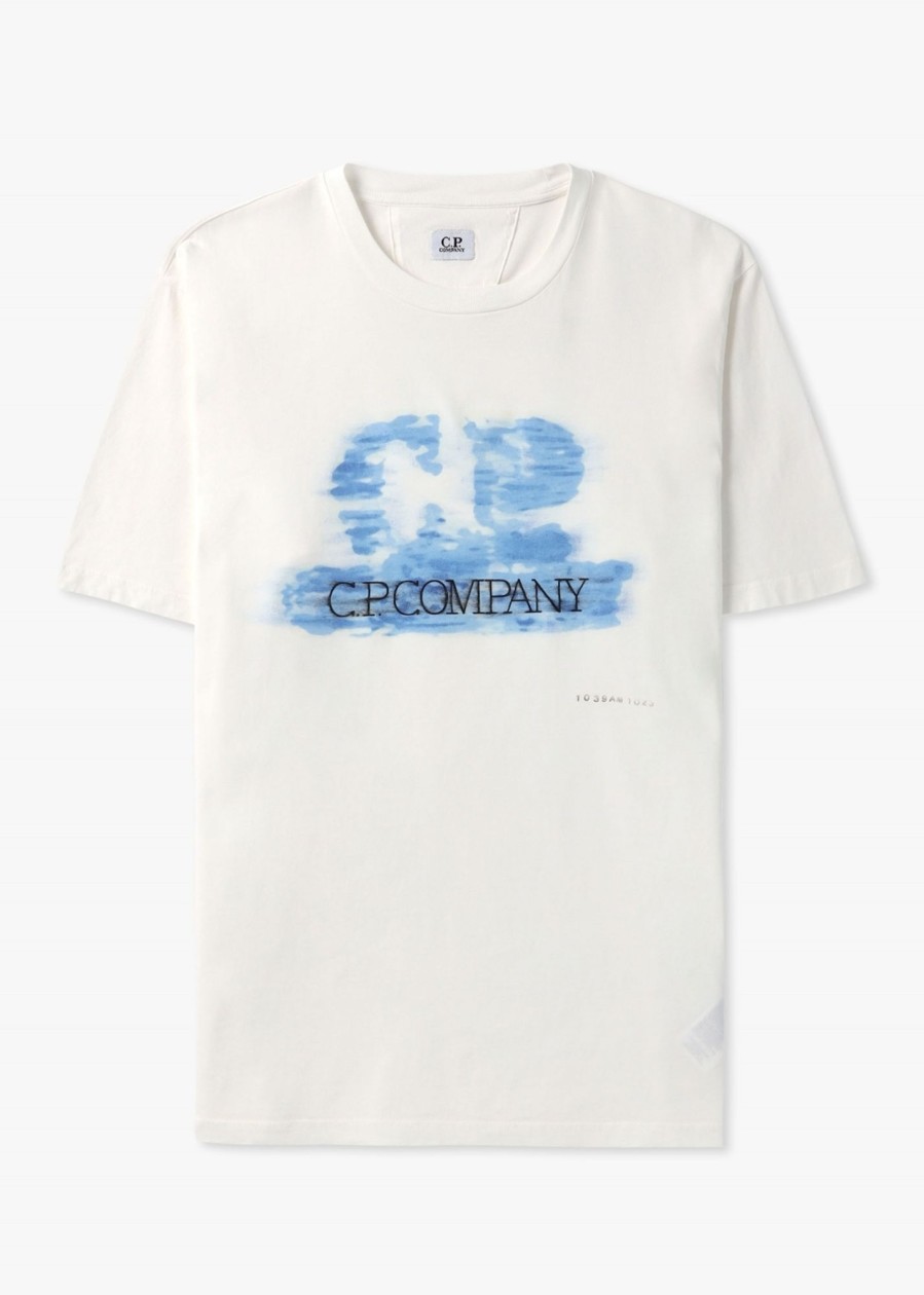 Mens C.P. COMPANY T-Shirts | Mens 24/1 Jersey Artisanal Logo T-Shirt In Guaze White