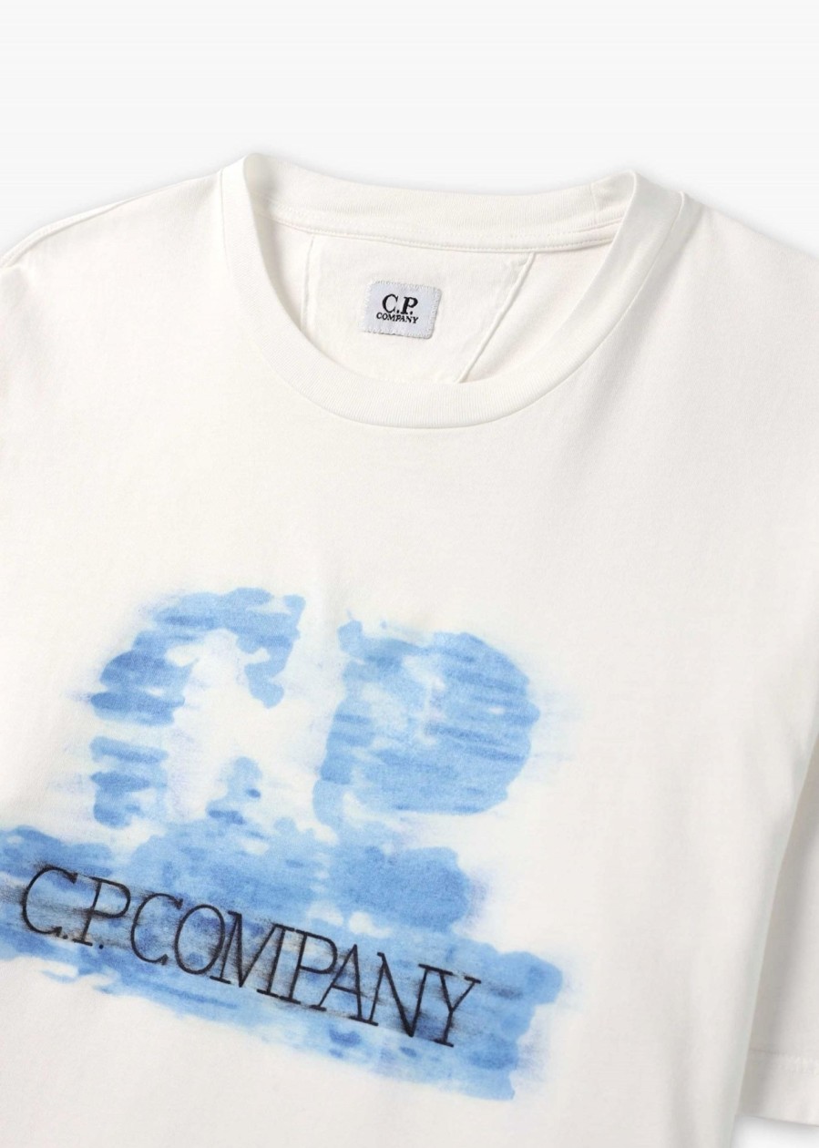 Mens C.P. COMPANY T-Shirts | Mens 24/1 Jersey Artisanal Logo T-Shirt In Guaze White