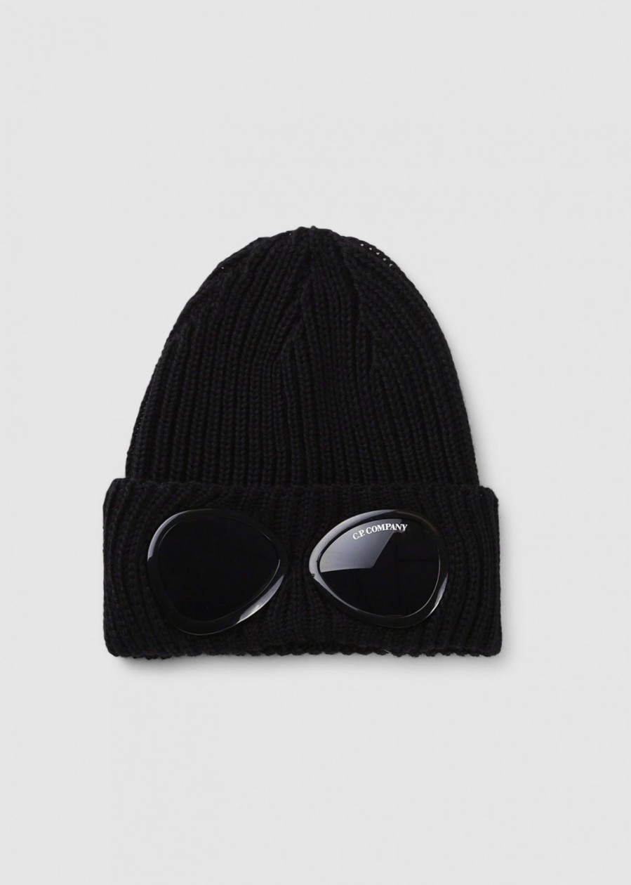 Mens C.P. COMPANY Gifting | Mens Extrafine Merino Wool Goggle Beanie In Black