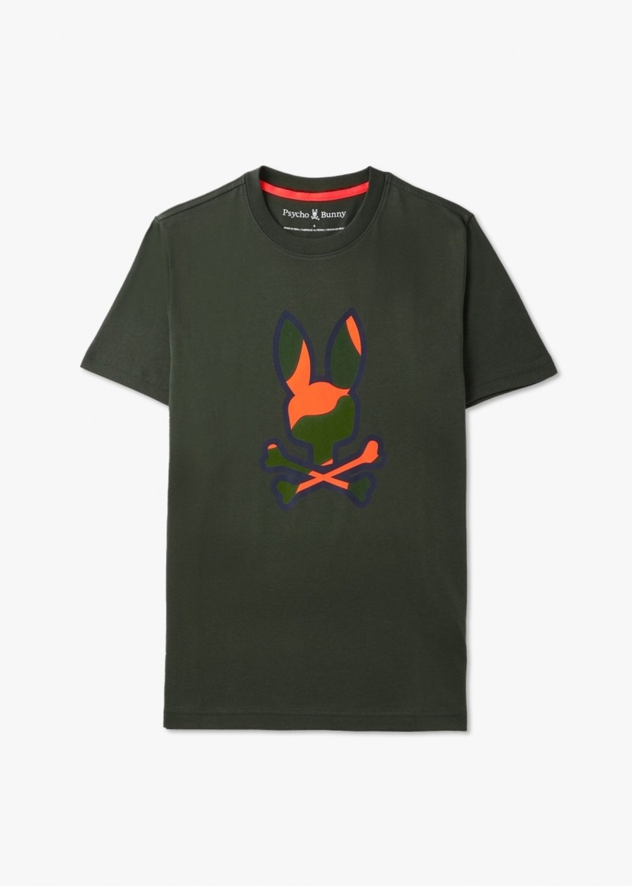 Mens PSYCHO BUNNY T-Shirts | Mens Plano Camo Print Graphic T-Shirt In Cypress Green