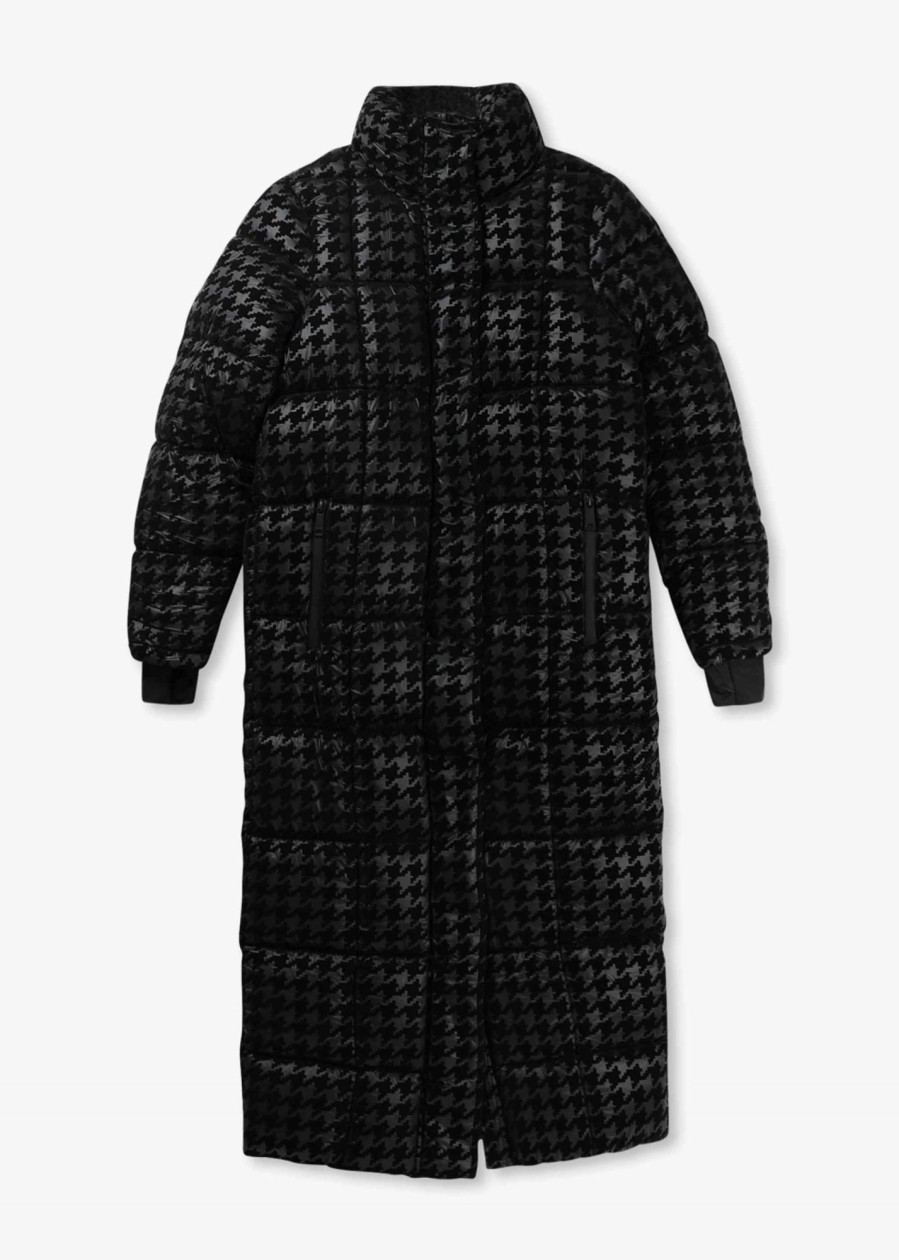 Womens HOLLAND COOPER Coats & Jackets | Womens Crawford Longline Flocked Coat In Mono Houndstooth