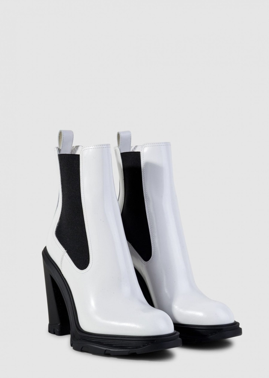 Womens ALEXANDER McQUEEN Boots | Women'S Tread Heeled Ankle Boots In White