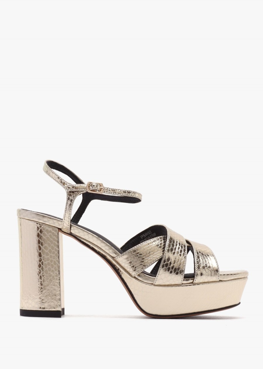 Womens SHOE THE BEAR Heels | Womens Nova Strap Leather Platform Block Heel Sandals In Gold