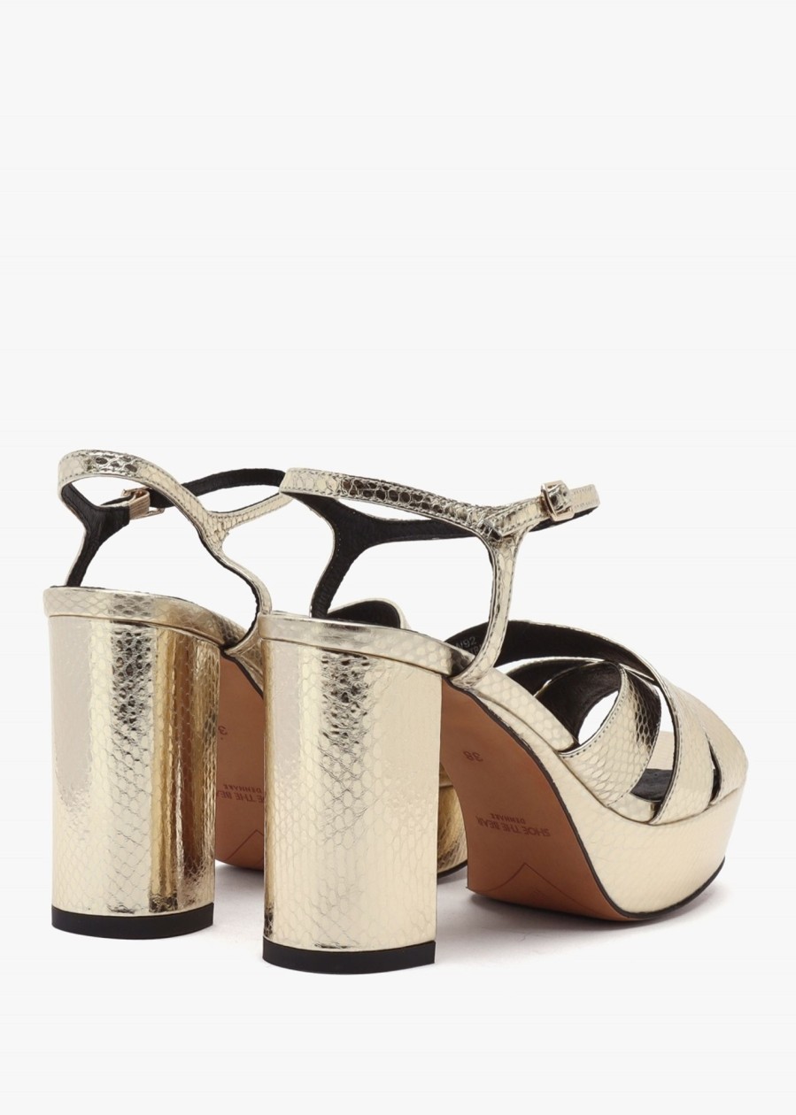 Womens SHOE THE BEAR Heels | Womens Nova Strap Leather Platform Block Heel Sandals In Gold