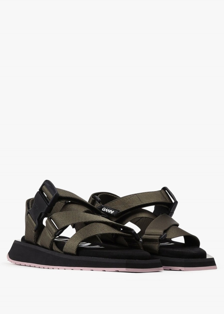 Womens GANNI Flats | Ganni Performance Webbing Sandal Flats