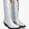 Womens GANNI Boots | Womens Mid Shaft Embroidered Western Boots In Silver