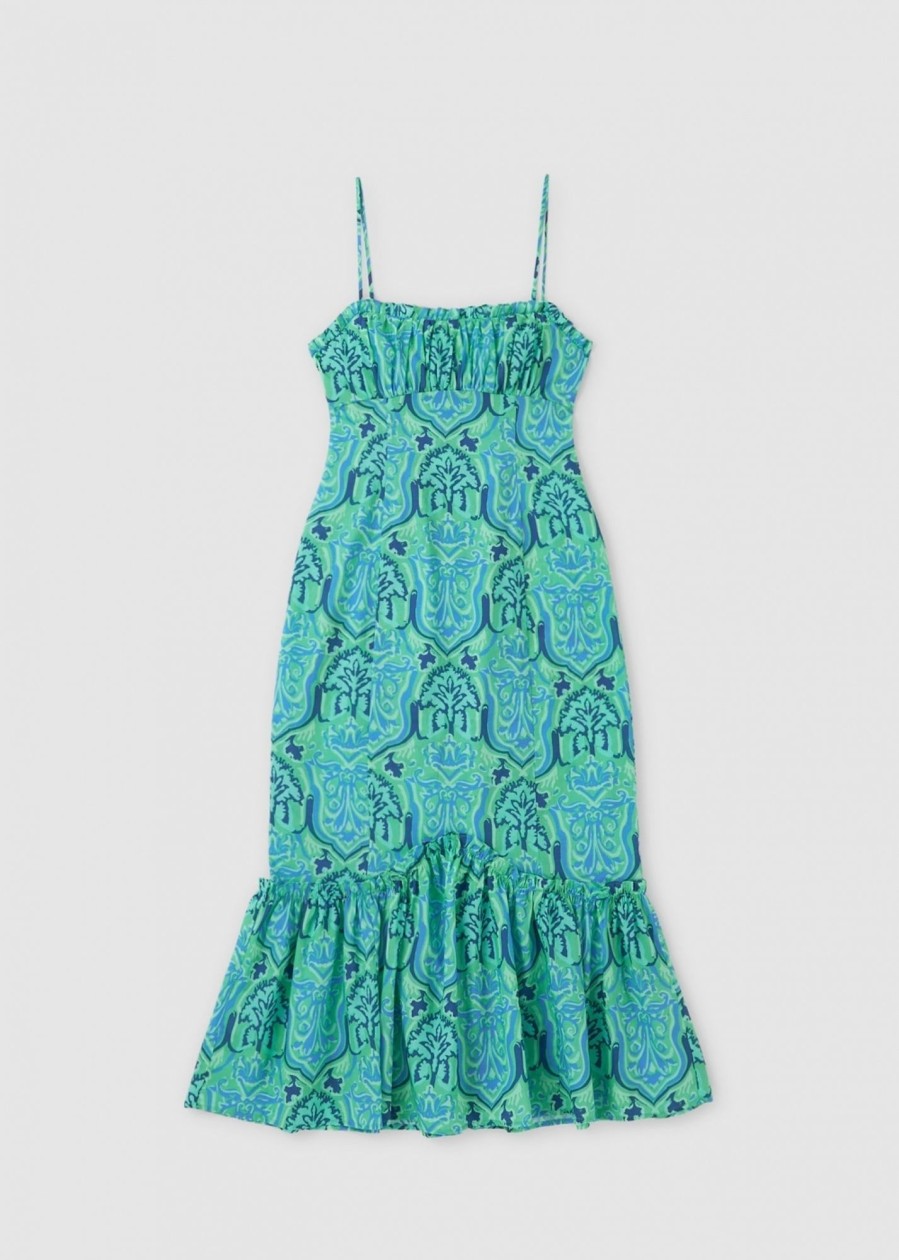 Womens RIXO Dresses | Womens Sorcha Flared Slip Dress In Woodblock Green