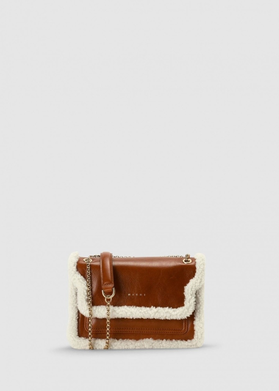 Womens MARNI Tote Bags | Women'S Trunk Envelope Chain Tan Cross Body Bag