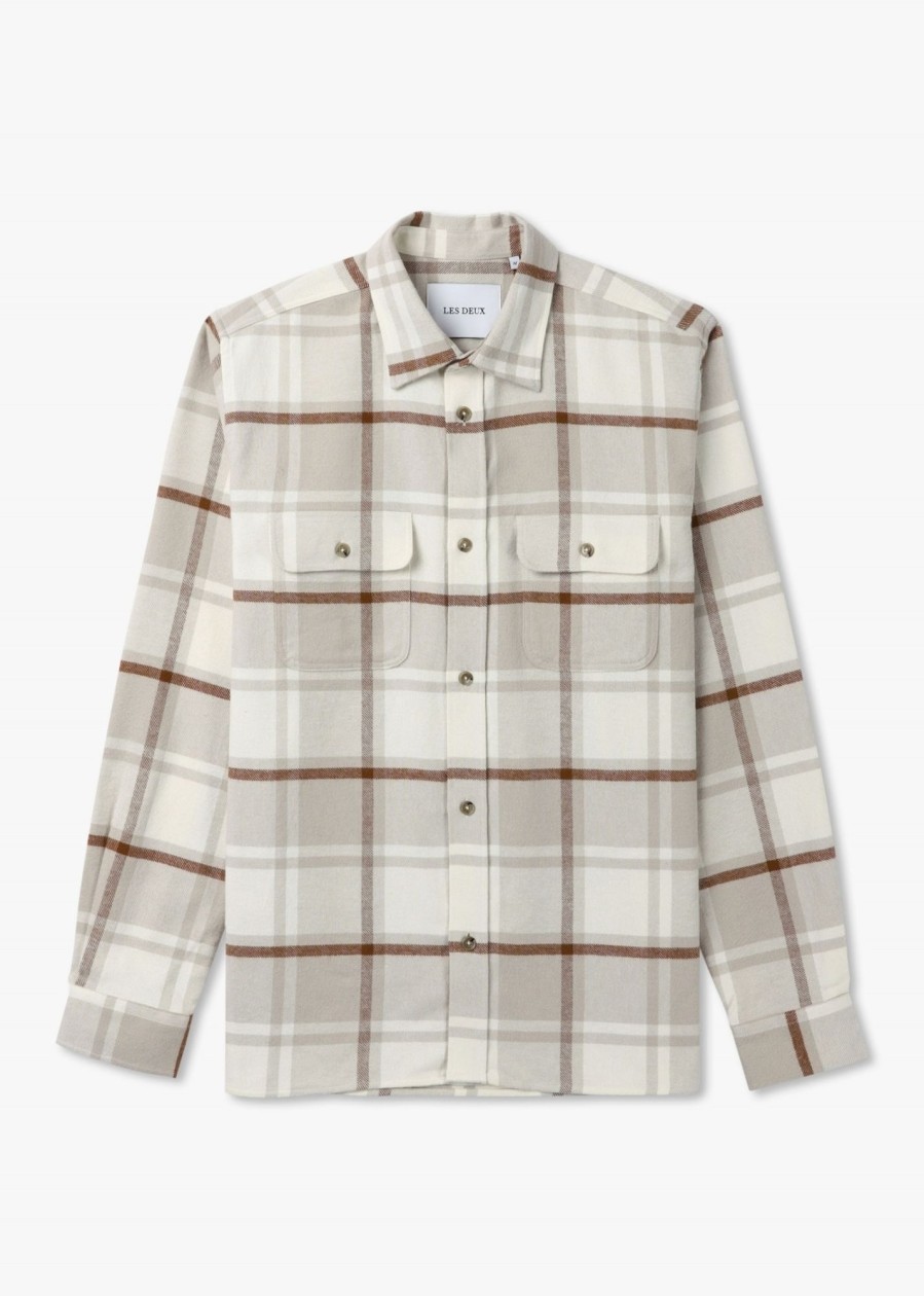 Mens LES DEUX Shirts | Joseph Check Overshirt In Light Desert Sand And Light Ivory