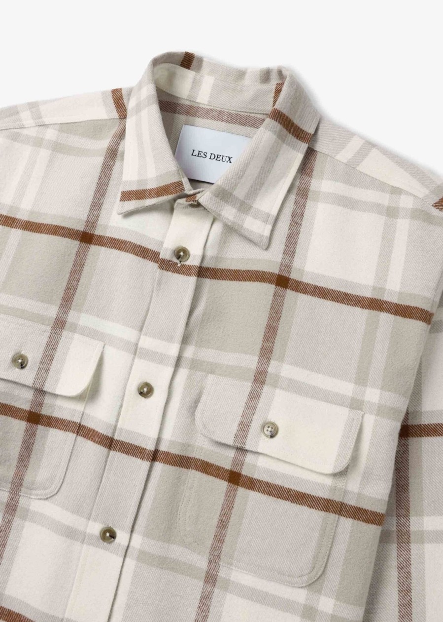 Mens LES DEUX Shirts | Joseph Check Overshirt In Light Desert Sand And Light Ivory