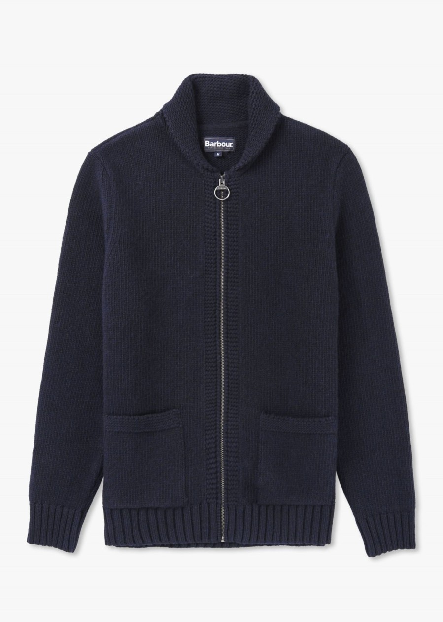 Mens BARBOUR Knitwear | Mens Felton Knit Zip Through Jumper In Navy