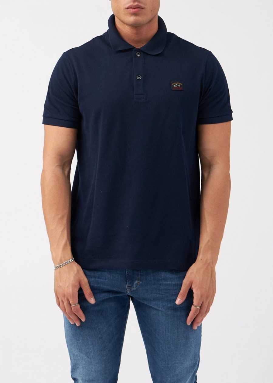 Mens PAUL & SHARK Polo Shirts | Mens Cotton Pique Polo Shirt With Icon Badge In Navy