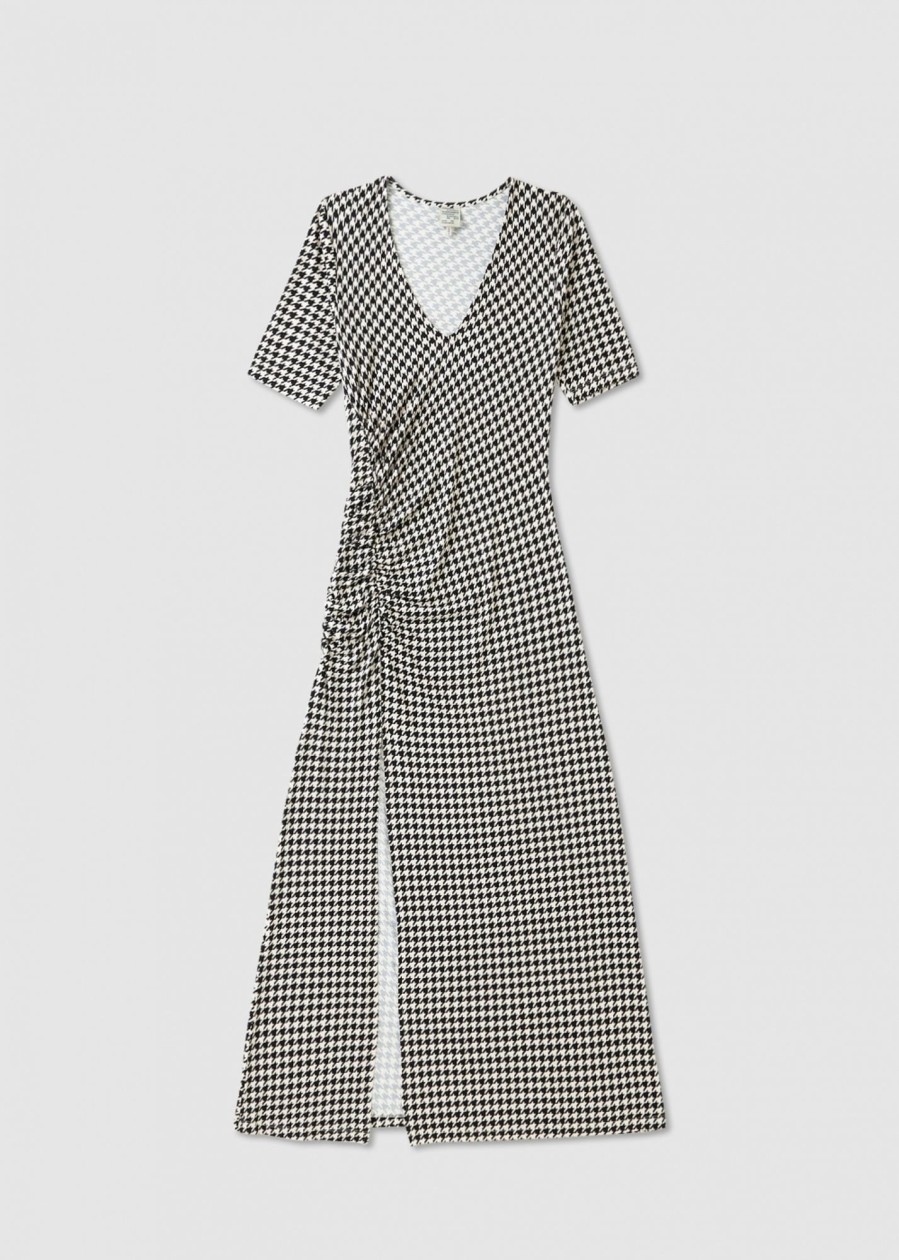 Womens BAUM UND PFERDGARTEN Dresses | Womens Jeanette Ruched Check Dress In Black White Check