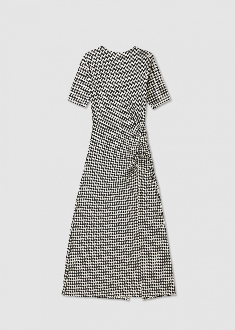 Womens BAUM UND PFERDGARTEN Dresses | Womens Jeanette Ruched Check Dress In Black White Check