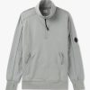 Mens C.P. COMPANY Sweatshirts & Hoodies | Mens Diagonal Raised Fleece Quarter Zip Sweatshirt In Drizzle