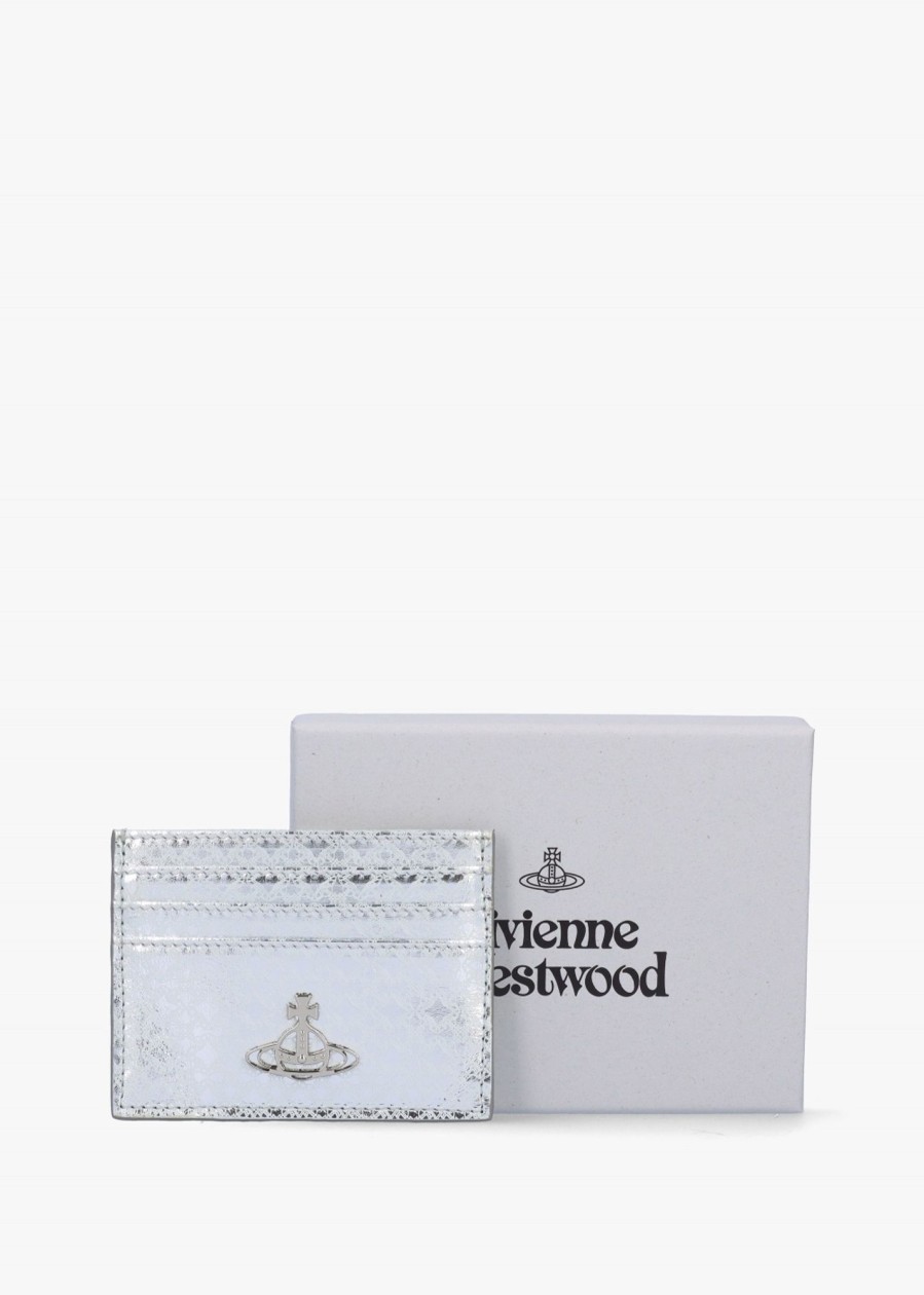 Womens VIVIENNE WESTWOOD Wallets & Cardholders | Womens Metal Orborama Leather Card Case In Silver