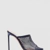 Womens BALLY Heels | Women'S Crystal Fishnet Mesh Blue Mules