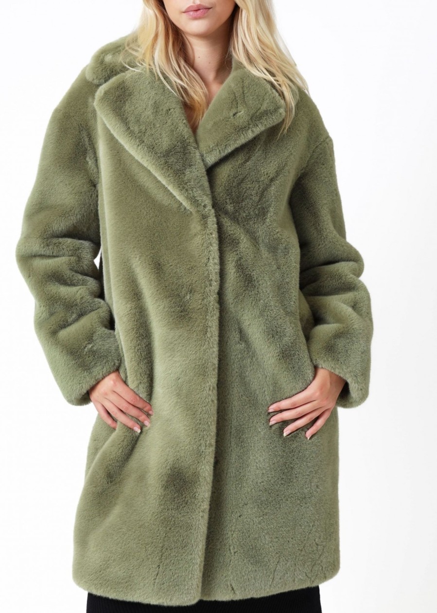 Womens STAND STUDIO Coats & Jackets | Womens Camille Teddy Cocoon Coat In Sage Green