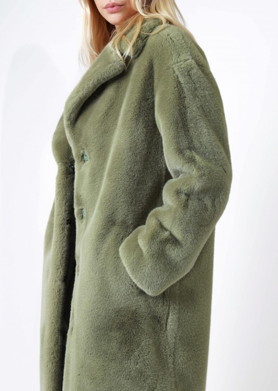 Womens STAND STUDIO Coats & Jackets | Womens Camille Teddy Cocoon Coat In Sage Green