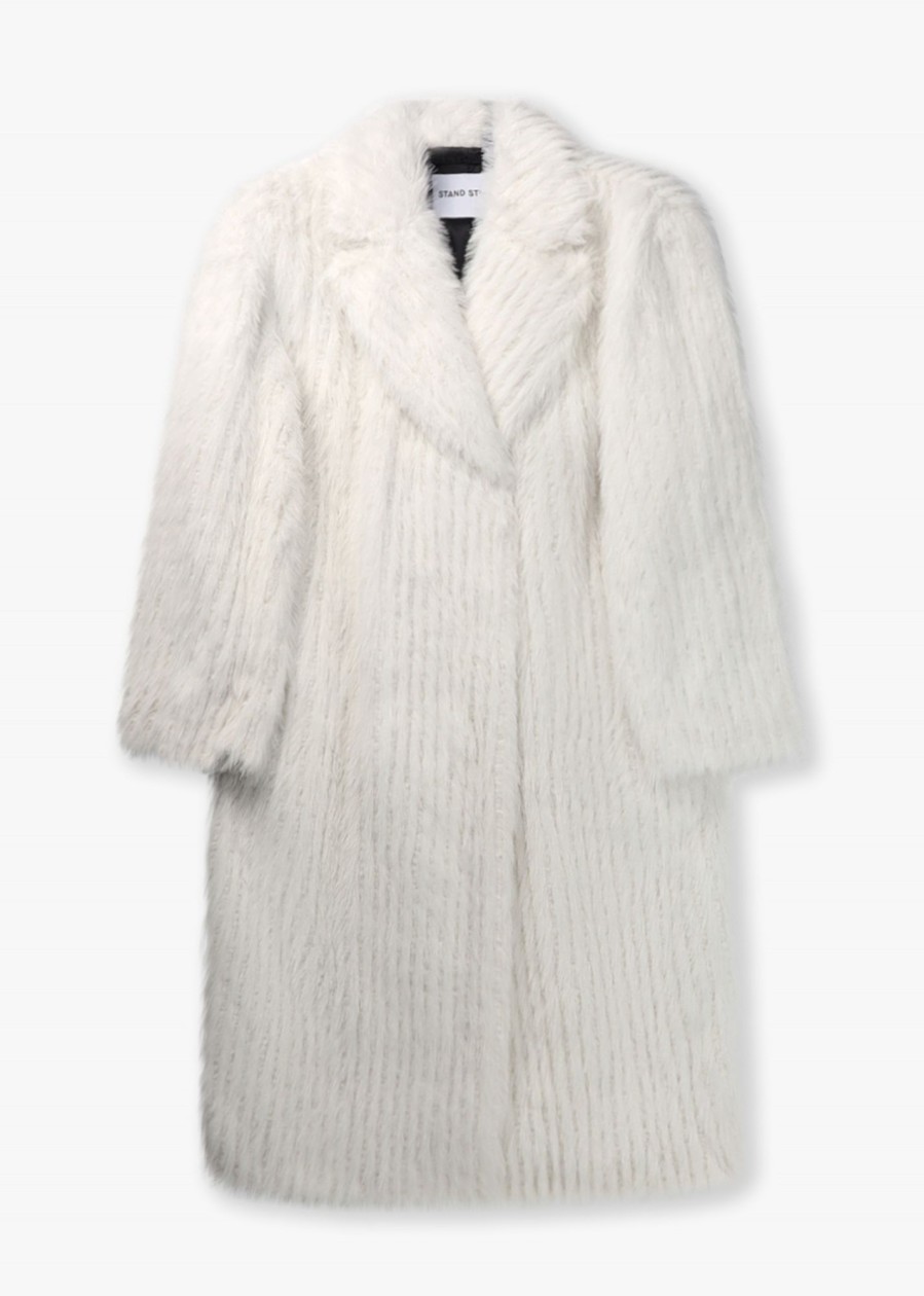 Womens STAND STUDIO Coats & Jackets | Womens Genevieve Soft Stripe Coat In Off White