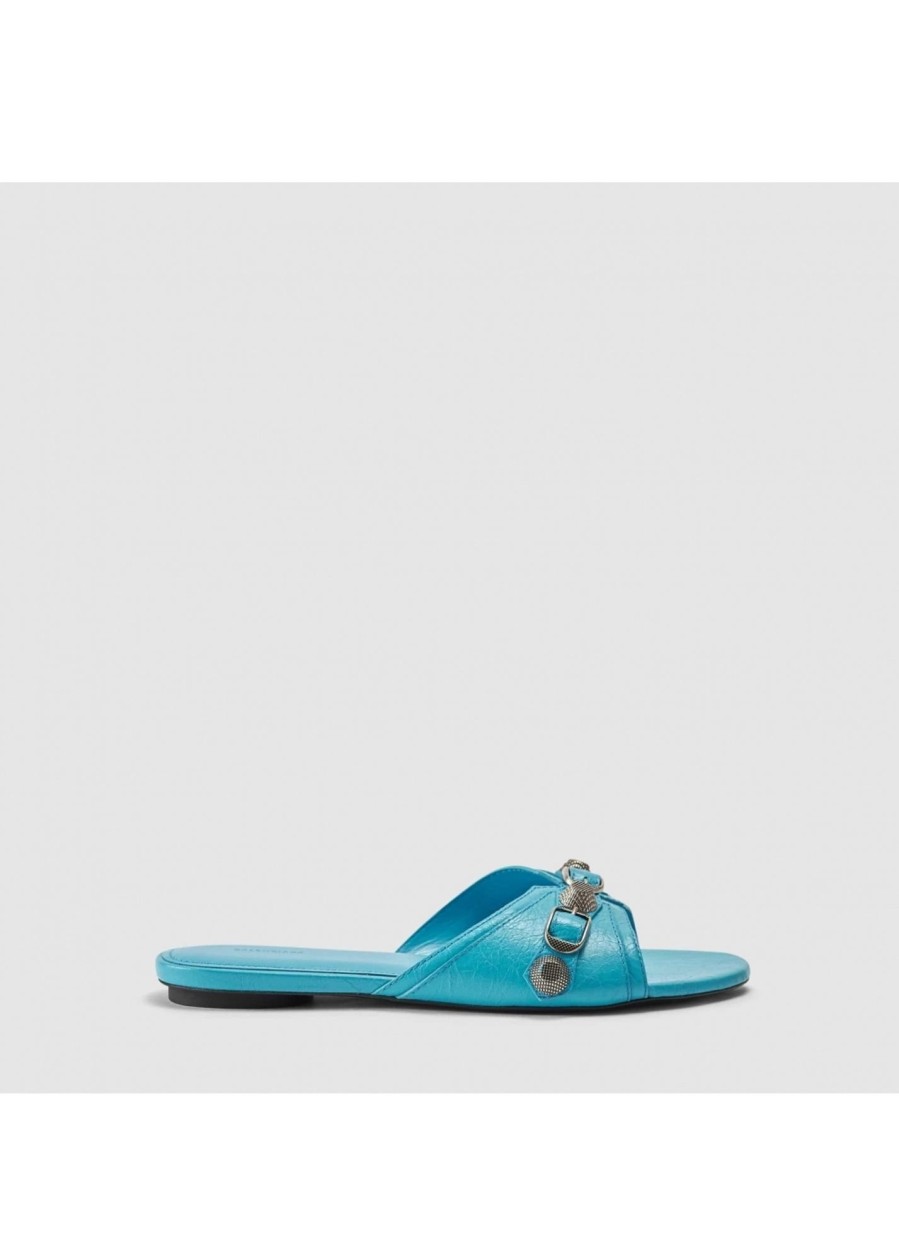 Womens BALENCIAGA Sandals | Women'S Cagole Flat Blue Slides