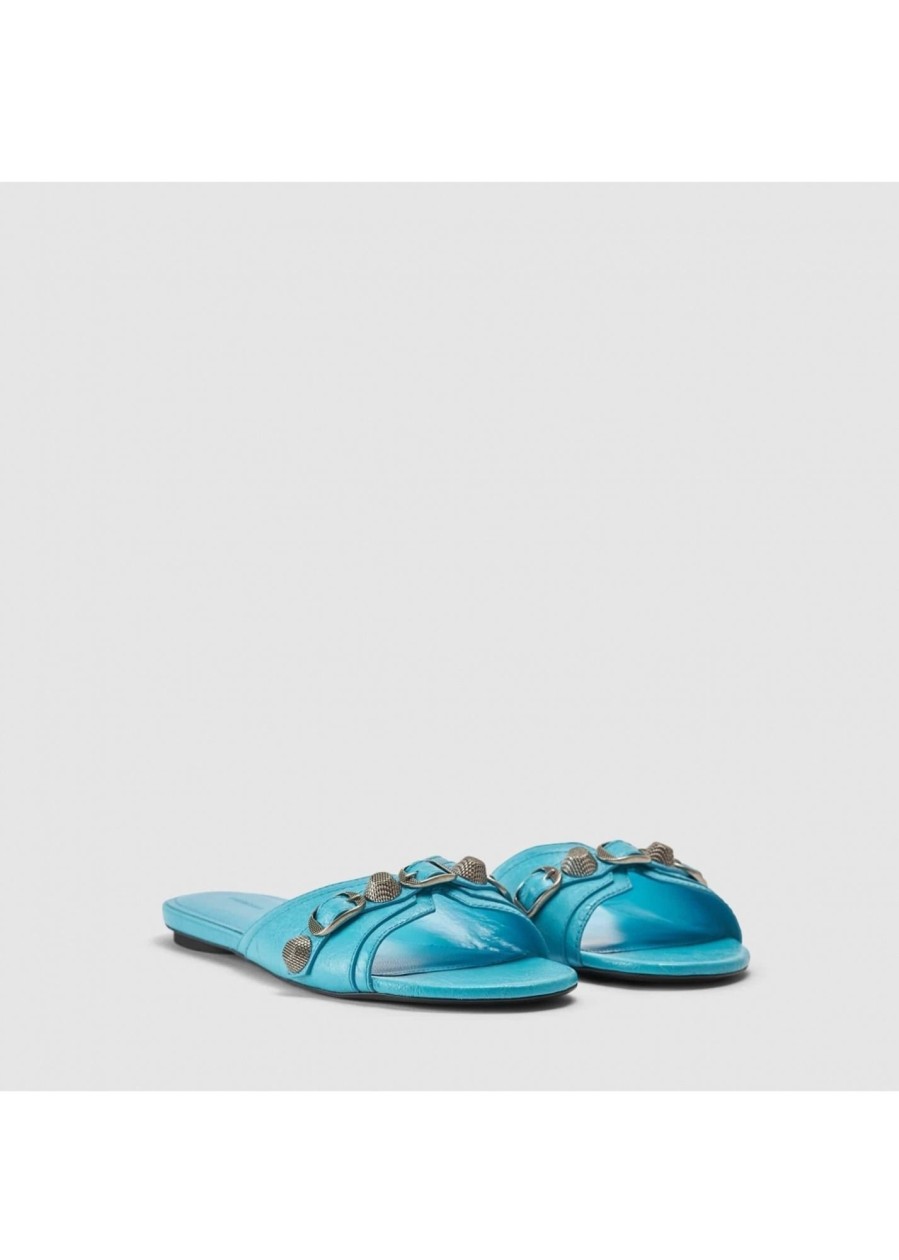 Womens BALENCIAGA Sandals | Women'S Cagole Flat Blue Slides