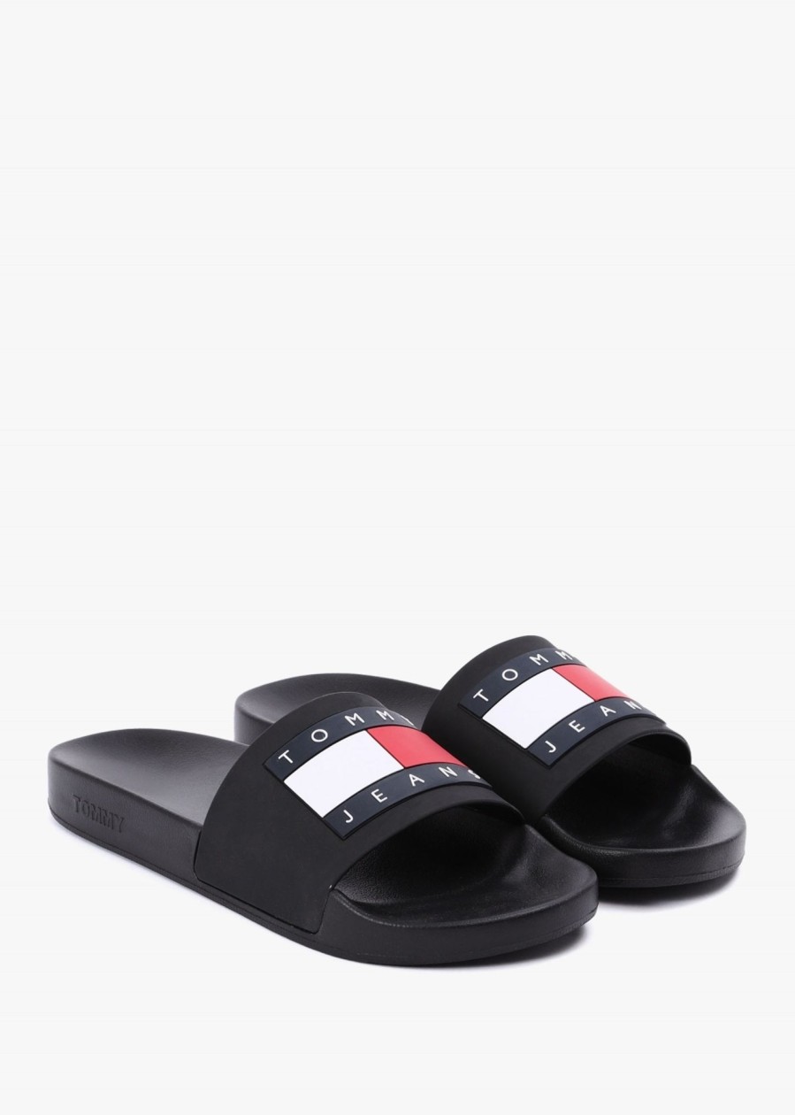 Mens TOMMY HILFIGER Slides | Mens Flag Pool Slider In Twilight Black