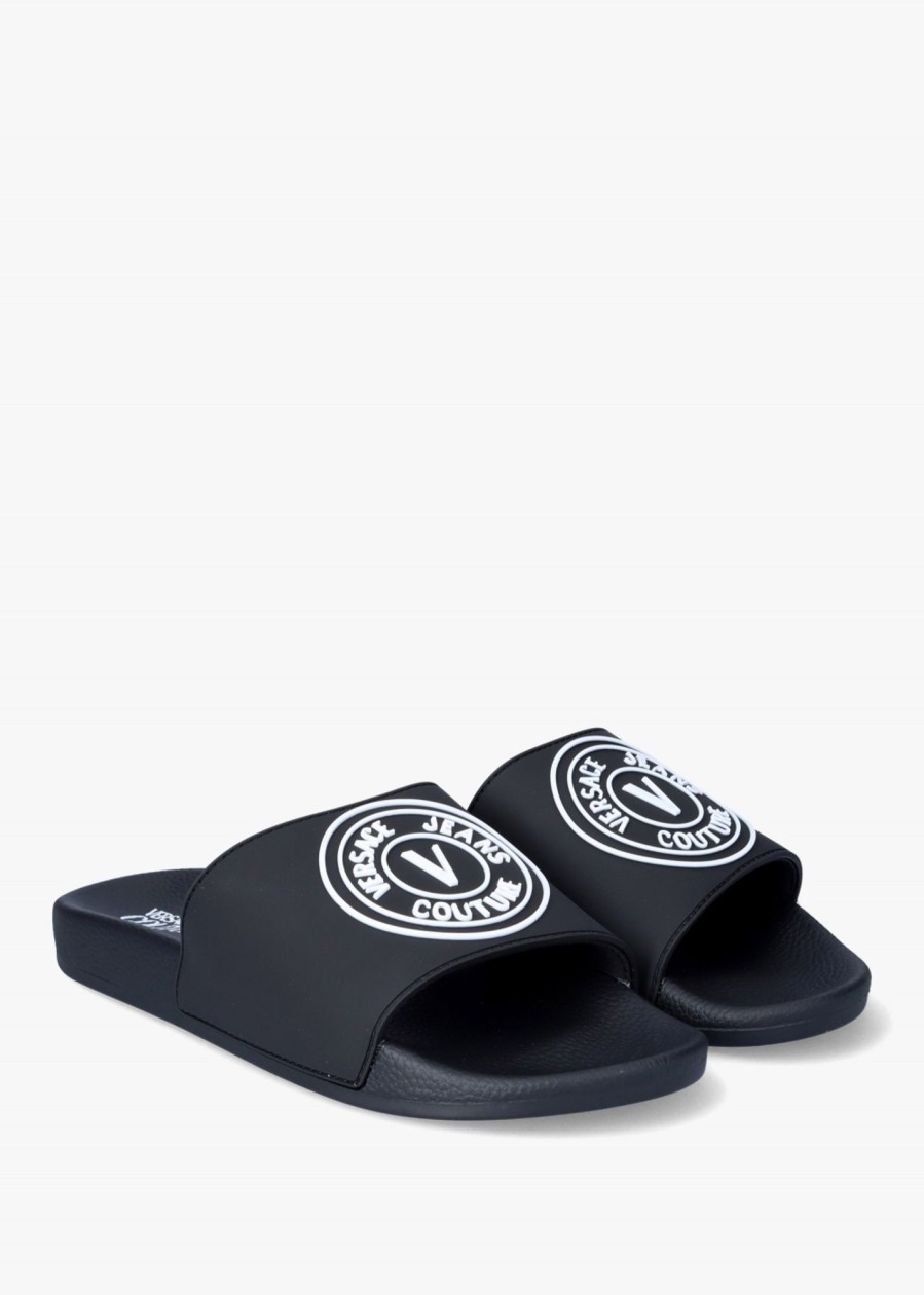 Mens VERSACE JEANS COUTURE Slides | Mens Fondo V-Emblem Sliders In Black