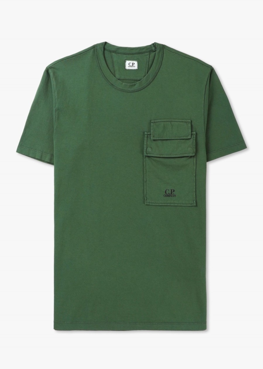 Mens C.P. COMPANY T-Shirts | Mens 20/1 Jersey Flap Pocket T-Shirt In Green