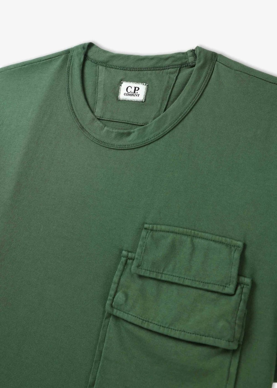 Mens C.P. COMPANY T-Shirts | Mens 20/1 Jersey Flap Pocket T-Shirt In Green