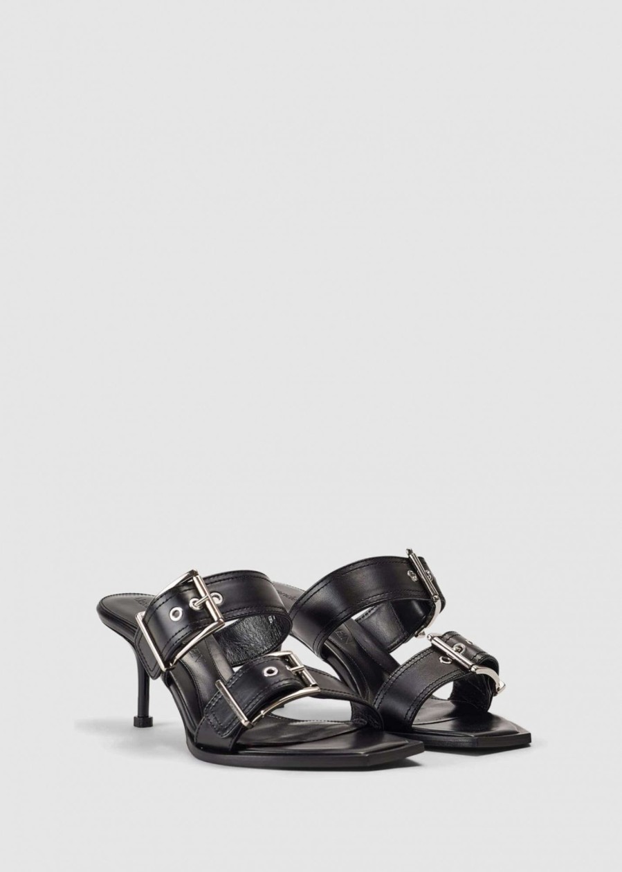 Womens ALEXANDER McQUEEN Heels | Alexander Mcqueen Women'S Buckle Black Mules