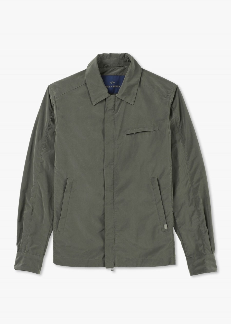 Mens PAUL & SHARK Coats & Jackets | Mens Re-130 High Density Save The Sea Jacket In Army Green