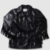 Womens STAND STUDIO Coats & Jackets | Womens Sienna Faux Leather Fringed Jacket In Black