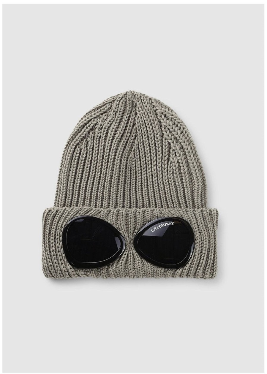 Mens C.P. COMPANY Gifting | Mens Extrafine Merino Wool Goggle Beanie In Silver Sage