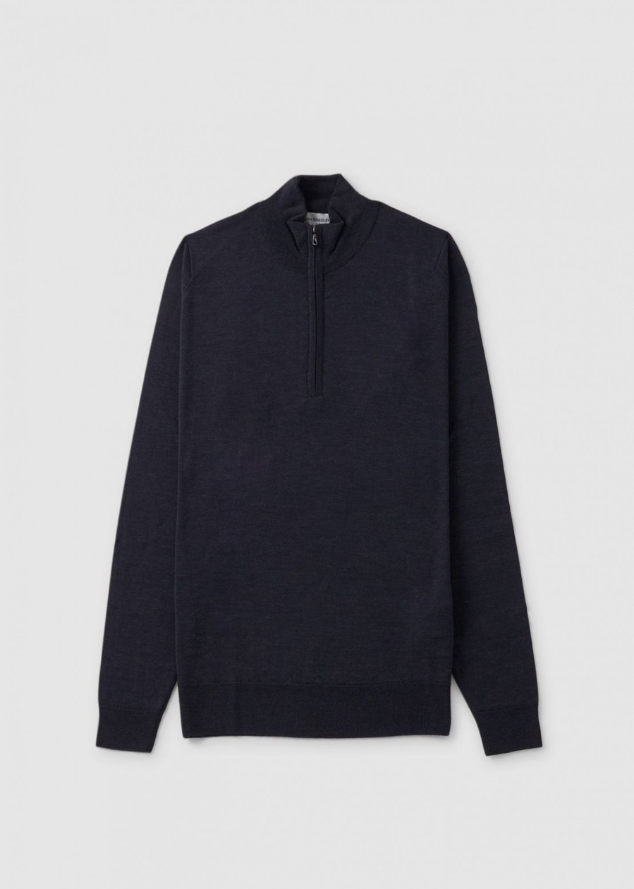 Mens JOHN SMEDLEY Knitwear | Mens Barrow Zip Pullover Knitwear In Hepburn Smoke