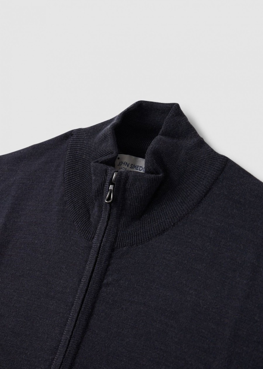 Mens JOHN SMEDLEY Knitwear | Mens Barrow Zip Pullover Knitwear In Hepburn Smoke