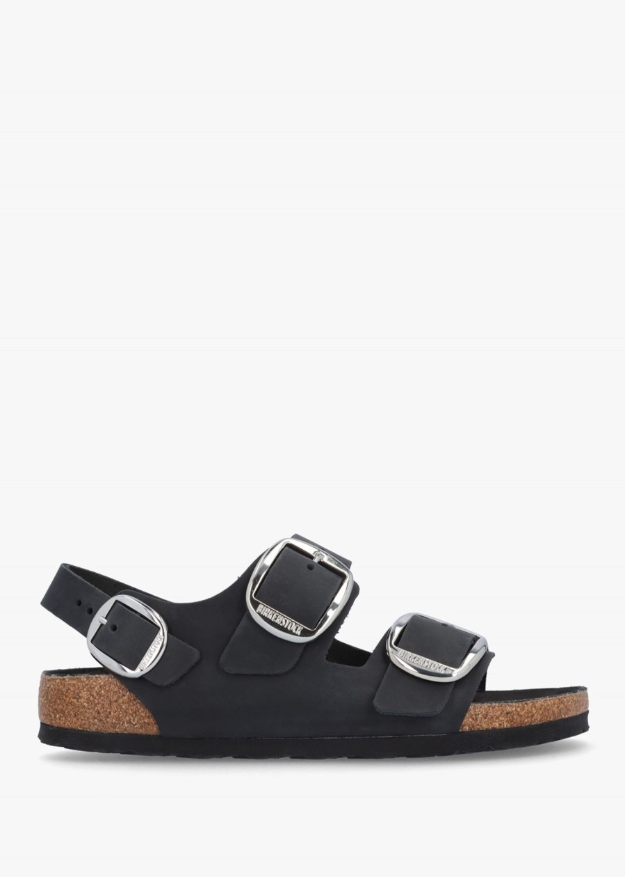 Womens BIRKENSTOCK Sandals | Womens Milano Big Buckle Natural Oiled Leather Sandals In Black