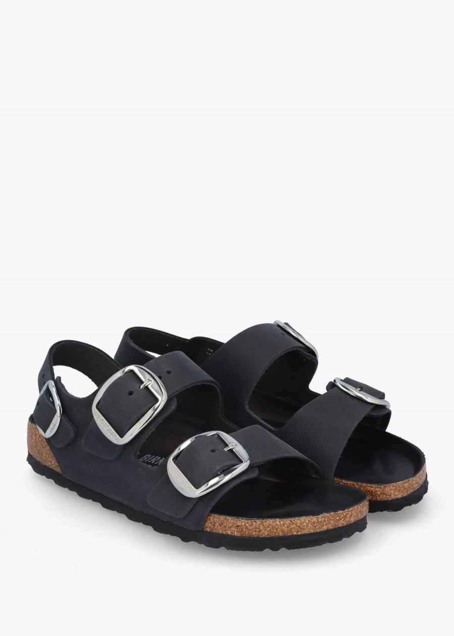 Womens BIRKENSTOCK Sandals | Womens Milano Big Buckle Natural Oiled Leather Sandals In Black